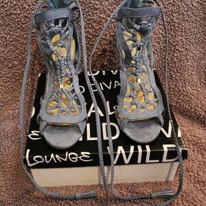 Wild Diva Lounge Blue Suede Tie heels - 7.5